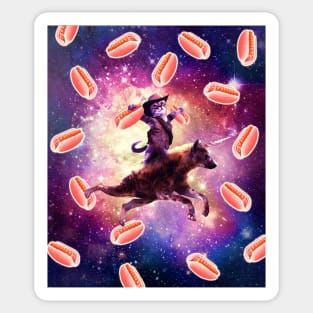 Cowboy Space Cat On Hyena Unicorn - Hot Dog Sticker